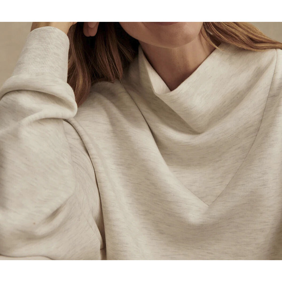 Varley Betsy Sweat Doublesoft Oversized Cowl Neck Sweatshirt Ivory Marl Medium - Picture 4 of 16